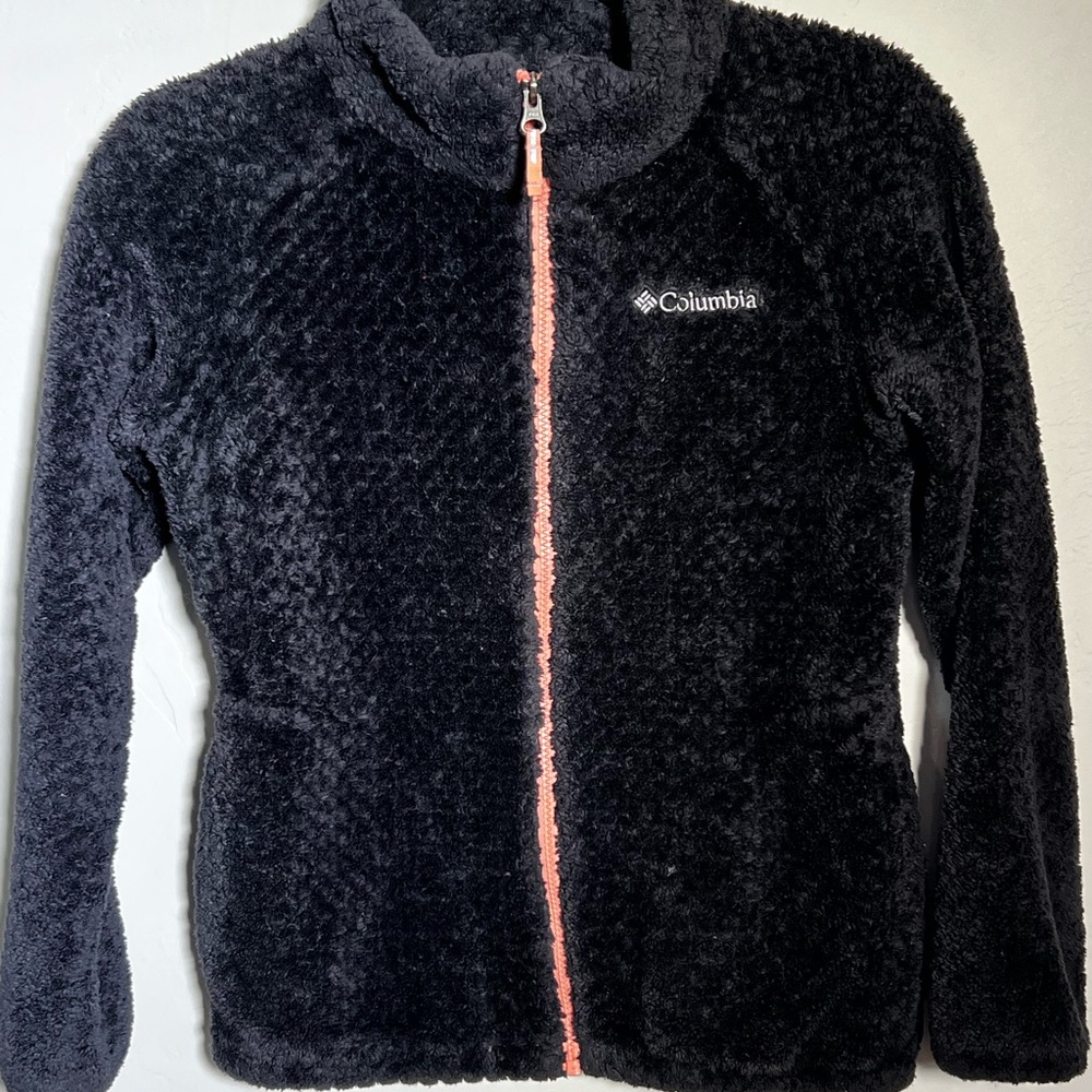 Columbia Black Fleece Jacket with Pink Zipper Size L (14/16)